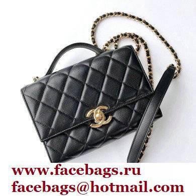 chanel BLACK Lambskin & Gold Metal Mini Flap Bag with Handle AS2796 2021 - Click Image to Close